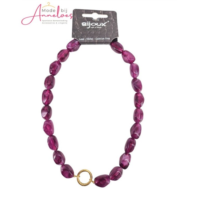 Bijoux Ketting kort grote kralen 8123452 paars goud